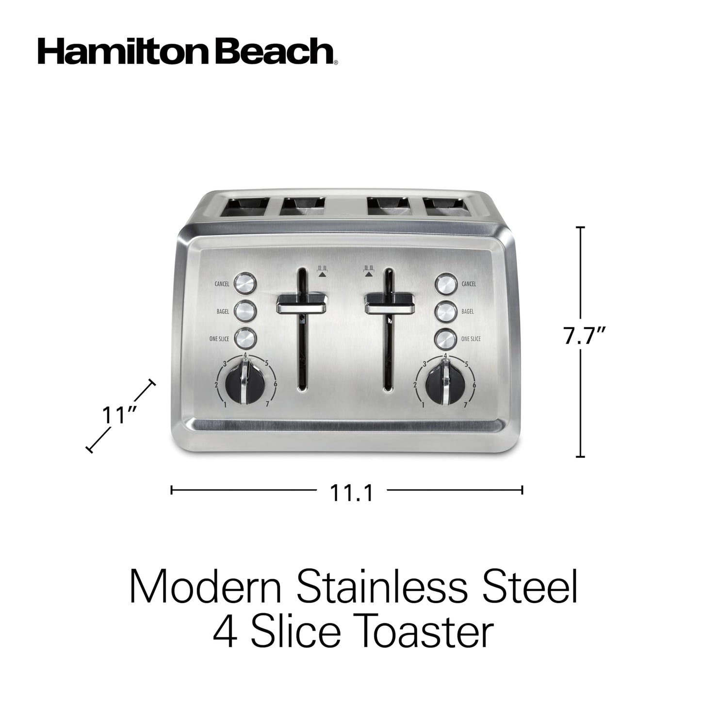 Hamilton Beach 4 Slice Toaster with Extra-Wide Slots, Bagel Setting, Toast Boost, Slide-Out Crumb Tray, Auto-Shutoff & Cancel Button, Stainless Steel (24798)
