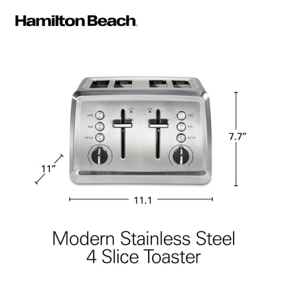 Hamilton Beach 4 Slice Toaster with Extra-Wide Slots, Bagel Setting, Toast Boost, Slide-Out Crumb Tray, Auto-Shutoff & Cancel Button, Stainless Steel (24798)