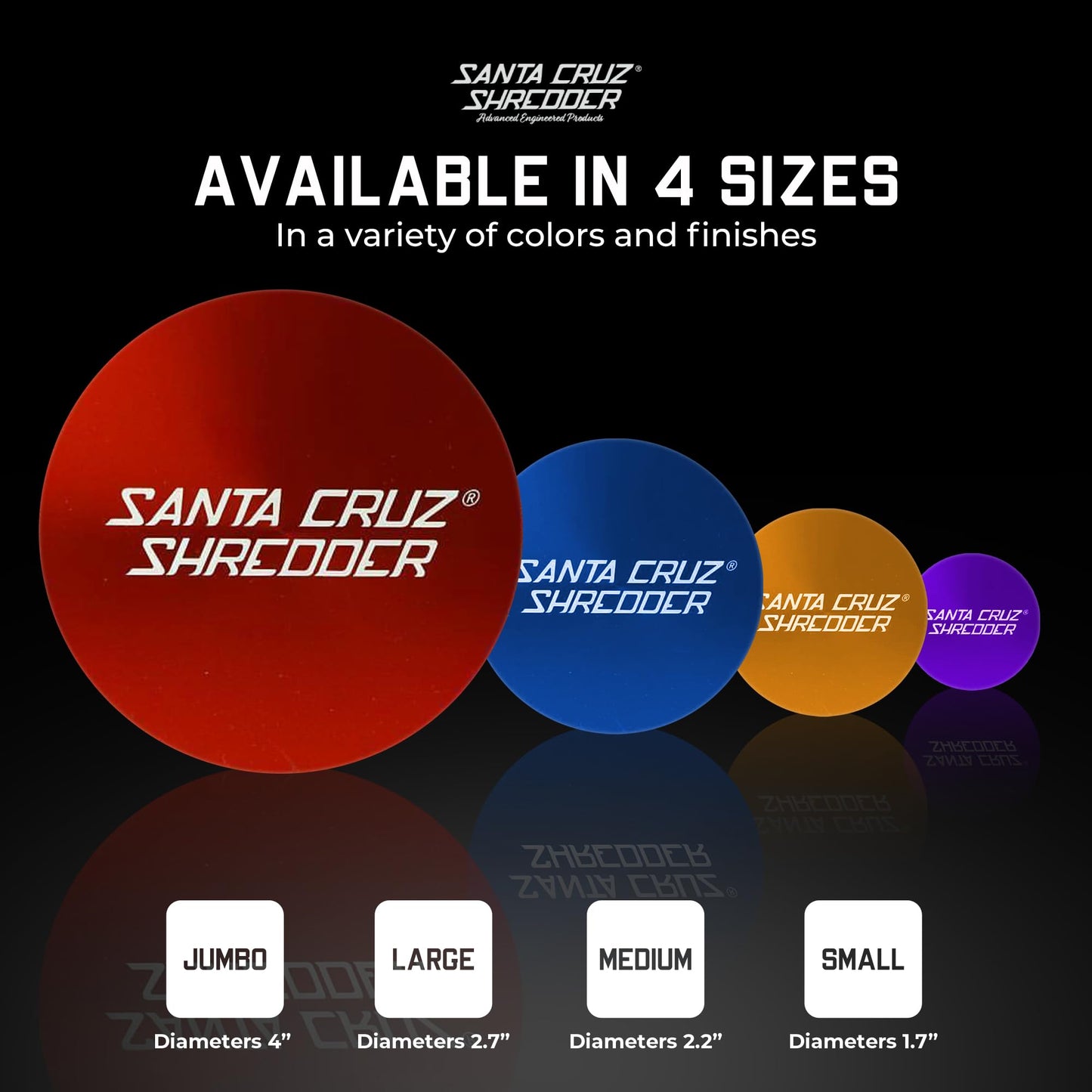 Santa Cruz Shredder Metal Herb Grinder Knurled Top for Stronger Grip 3-Piece Large 2.7" (Black)