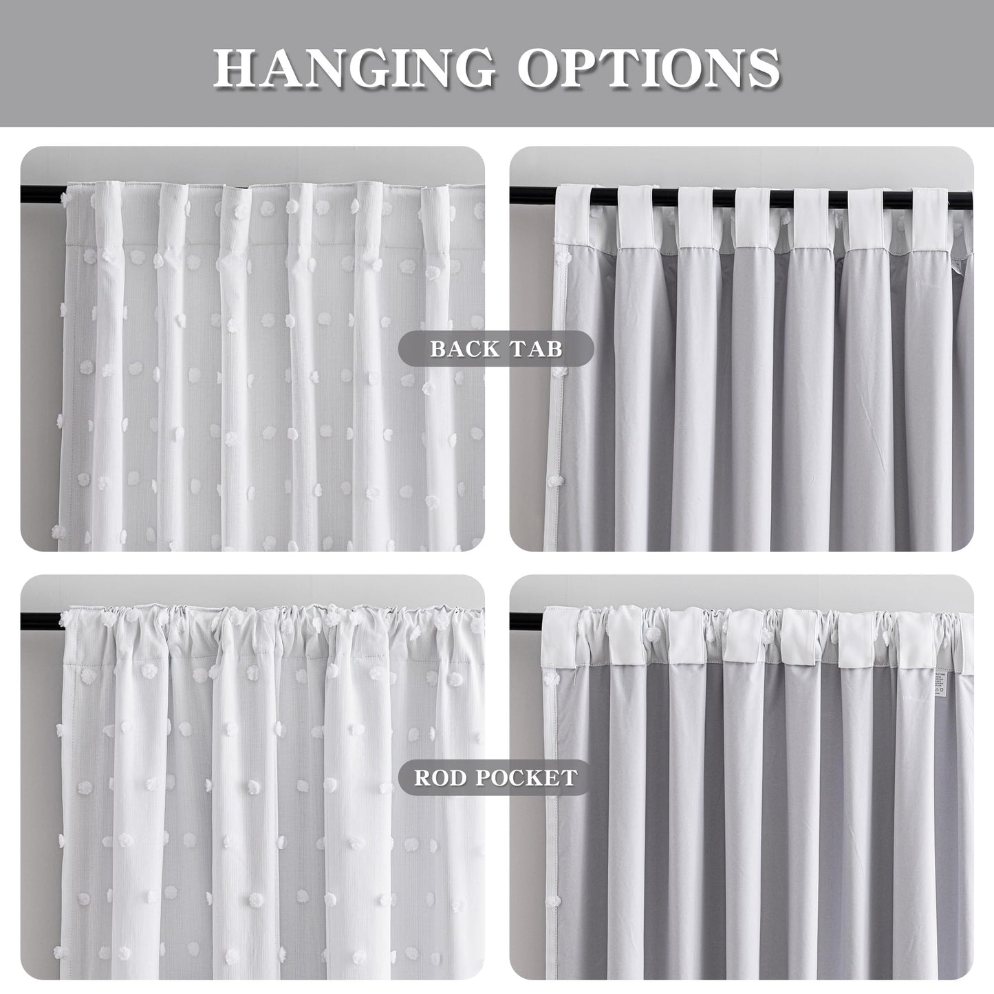 MYSKY HOME 100% Black Out Curtains for Bedroom White Blackout Curtain 63 Inches Long Thermal Insulated 2 Panels Short Kitchen Drapes with White Pom Pom Sheer Room Darkening Back Tab, 52 x 63 in