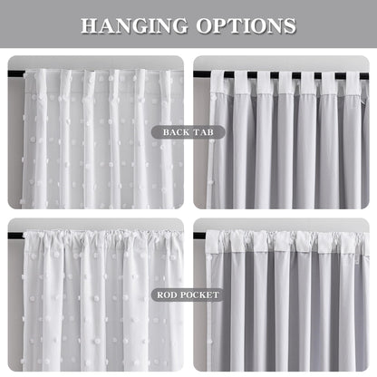MYSKY HOME 100% Black Out Curtains for Bedroom White Blackout Curtain 63 Inches Long Thermal Insulated 2 Panels Short Kitchen Drapes with White Pom Pom Sheer Room Darkening Back Tab, 52 x 63 in