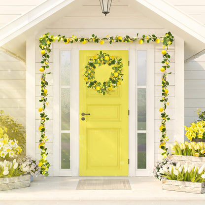 FineCheer 6 Pcs 5.74 ft Artificial Lemon Garland Lemon Vine Garland with Greenery Fake Fruit Party Decoration with Battery Powered Light for Home Door Wall Mantel Wedding Kitchen Table (Stylish Style)
