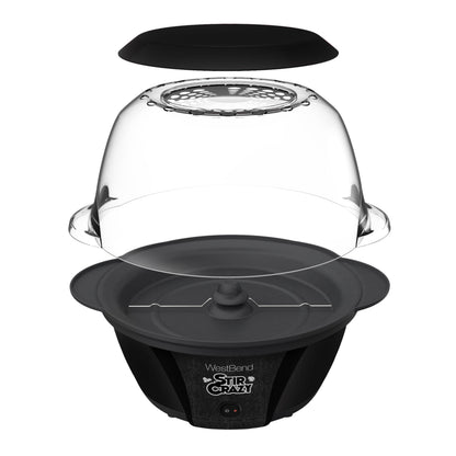 West Bend 82707B Stir Crazy Hot Oil Popcorn Popper, Popcorn Maker Machine with Large Serving Bowl Lid and Stirring Rod, 6 Qt, Black