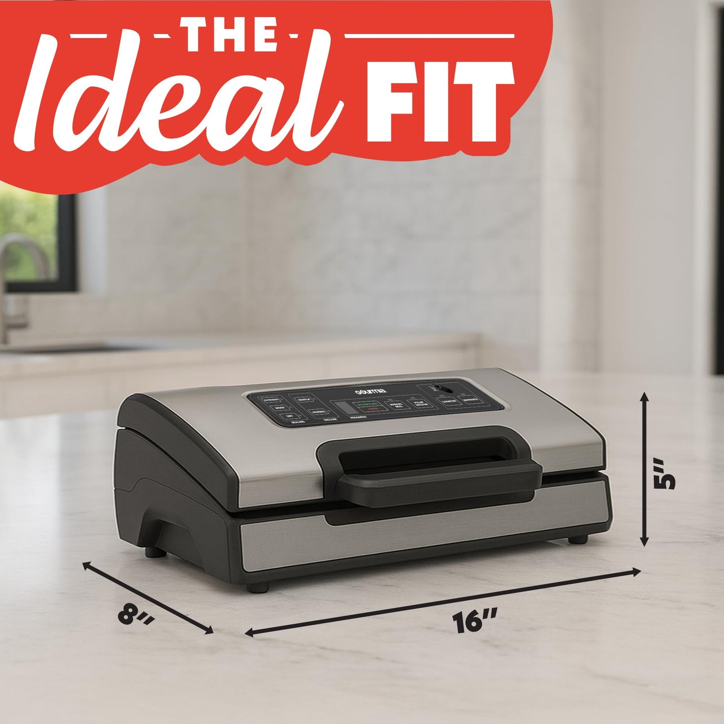 Gourmia Vacuum Sealer – Food Preservation System with Marinate Mode and Vacuum Hose, Pulse Control, LED Display, Built-In Cutter, Gentle & Normal Vacuum Options, Stainless Steel