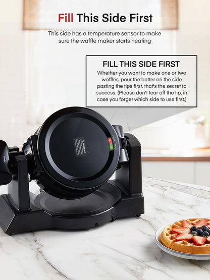 Waffle Maker, 1400W Double Belgian Waffle Iron 180° Flip, 8 Slices in 3 Mins, Rotating & Nonstick Plates, Anti-Scald, Removable Drip Tray Easy to Clean, Cool Touch Handle, Space-Saving Storage(Black)