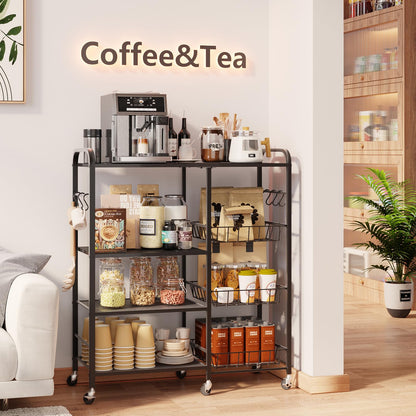 HapiRm Rolling Kitchen Microwave Cart - 4 Tier Microwave Table Stand with Pull-Out Baskets, Coffee Bar Baker's Rack with Wheels Rolling Storage Cart Organizer Shelf for Living Room Office, Balcony