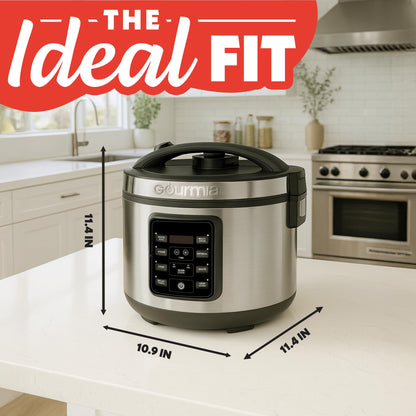 Gourmia Rice Cooker – 5 Qt Capacity, 20 Cup Cooked, 10 Cup Uncooked, Digital Controls, 6 Cooking Presets, Grain Cooker & Steamer, Nonstick Pot, Steam Tray, Delay Timer, Keep Warm, Stainless Steel
