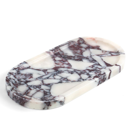 YMXYJM Real Natural Marble Tray for Bathroom, Luxury Calacatta Viola Stone Vanity Tray, Decorative Oval Trays for Countertop Storage Organizer, Dresser, Kitchen, Home Decor, 11.8" x 6", Purple
