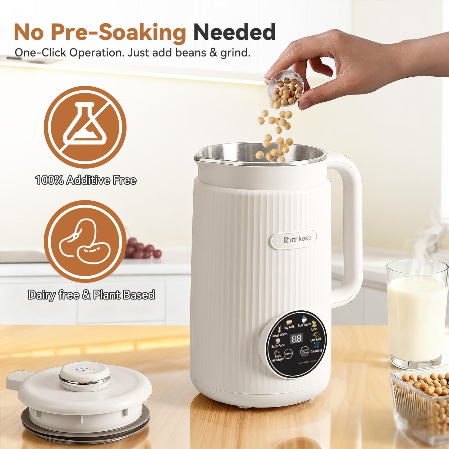 Upgraded 10-in-1 Nut Milk Maker Machine with Stainless Steel Lid, 40oz Soy Milk Maker for Almond, Oat, Coconut, Juice, Plant Based Milk Maker Blender with 18H Delay/Keep Warm/Self Cleaning