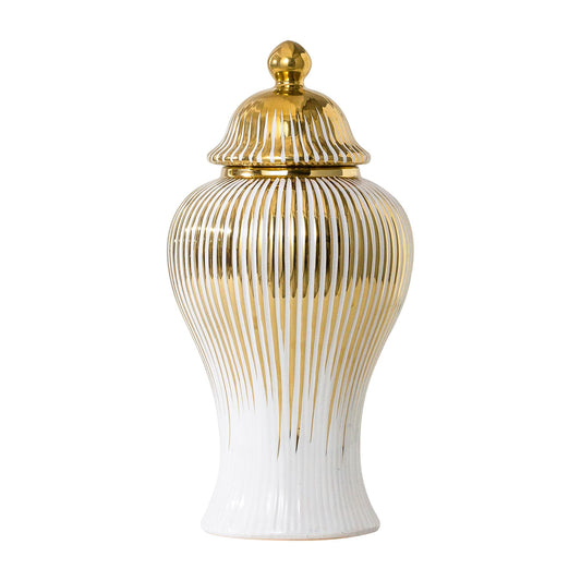 Ginger Jar, Decorative Porcelain Ginger jar with lid, White Gold Ceramic Vase for Decor Decor, Kitchen, Bookshelf Decor, Storage jar, Table Center Vase(12in)