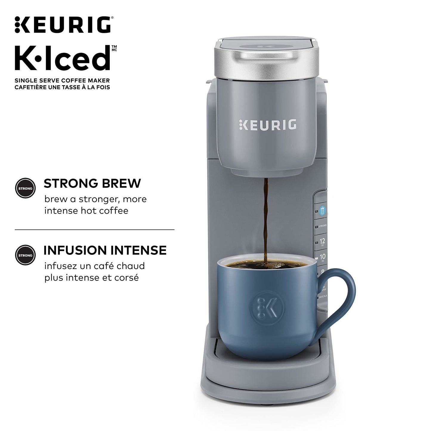 Keurig K-Iced Single Serve K-Cup Pod Coffee Maker, Featuring Simple Push Blue Button Brew Over Ice, Grey