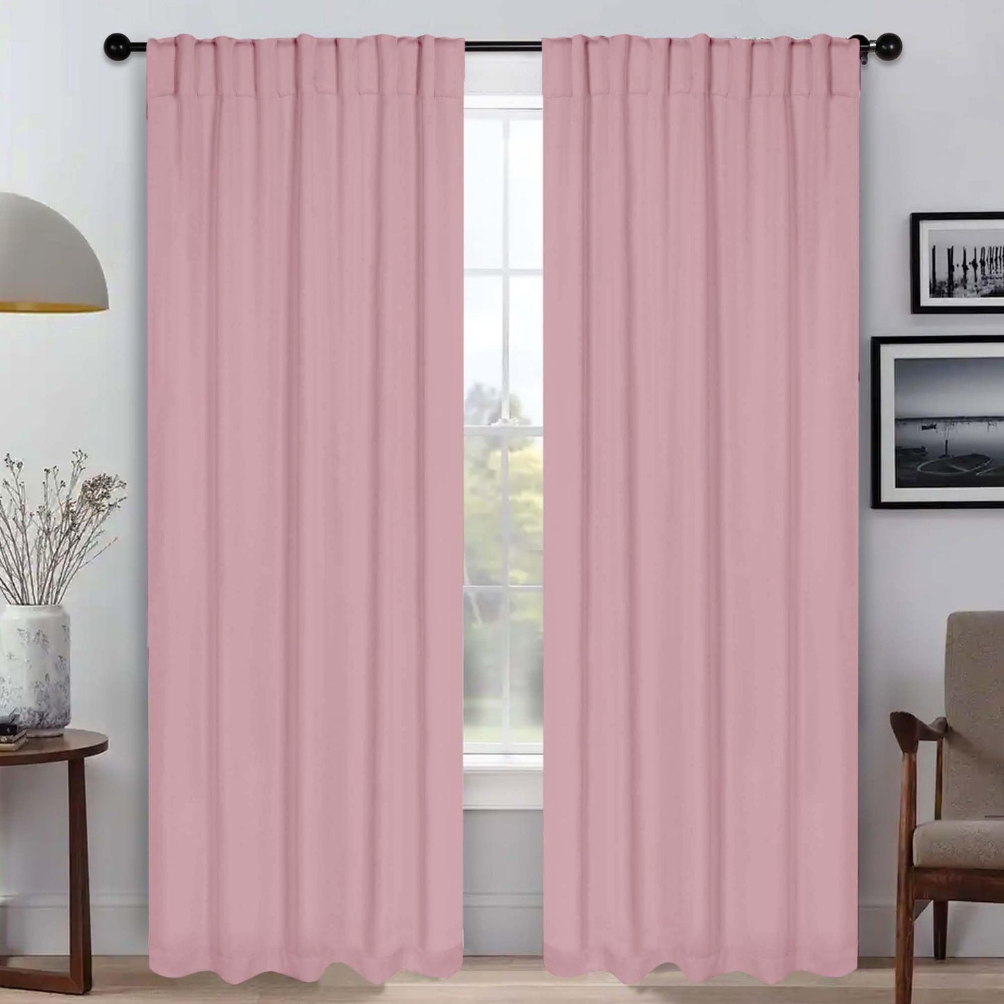 Superior Blackout Curtains, Room Darkening, Bedroom, Drapes, Kitchen, Living Room Window Accents, Sun Blocking, Thermal, 2 Pack, Solid Blackout Back Tab Curtains, Set of 2, 52" x 72", Mauve Chalk