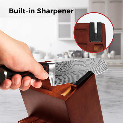 ifomaps 15-Piece Knife Set with Block for Kitchen, with Built-In Sharpener, Stainless Steel Ultra Sharp Blades, Ergonomic Pakkawood Handle, Essentials Chef Knives Set