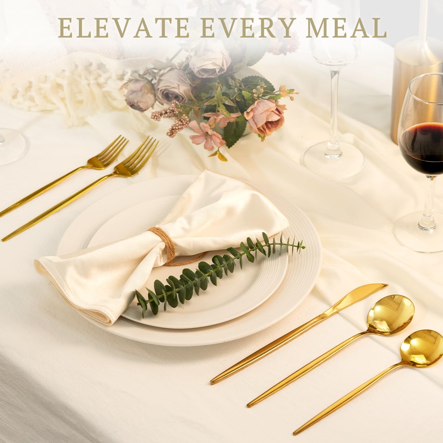 Astercook Silverware Set 48-Piece Gold Flatware Set with Steak Knives Food-Grade Stainless Steel Cutlery Set for 8 Mirror Polished Utensils Set for Home Kitchen Restaurant Mothers Day Gifts for Women