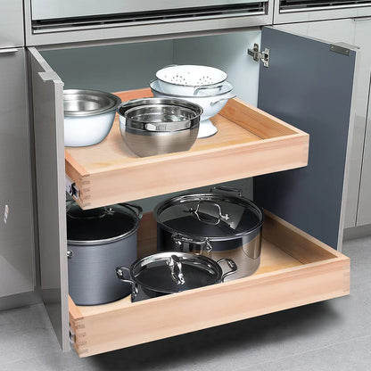 Mulush 13”W x 21”D x 3”H Soft Close Slide Out Wood Drawer Organizer for Kitchen, (Cabinet Opening Width>14.5 inches for Bottom Assembly, Width= 14 inches for Side Assembly)