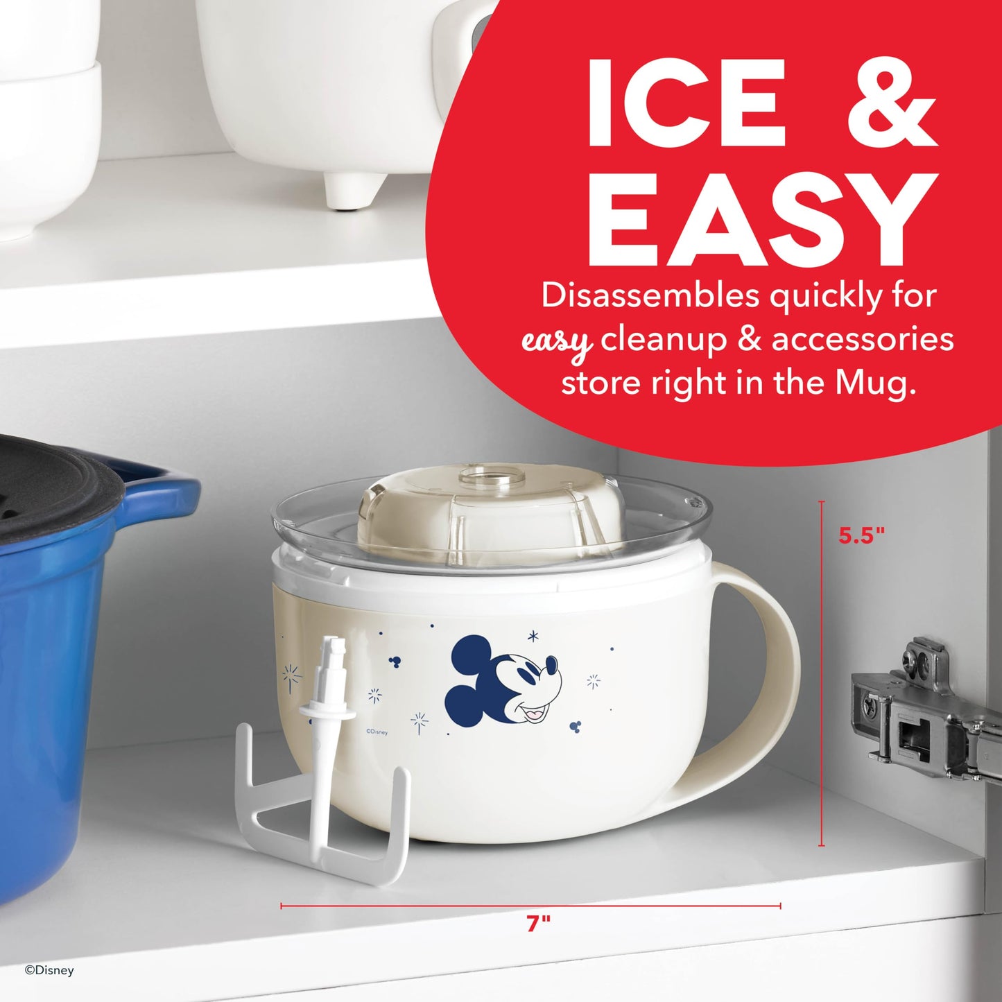 Disney Dash My Mug Ice Cream Maker Bundle - Mini Electric Ice Cream Maker - Creates Gelato, Sorbet & Frozen Yogurt - Easy to Clean & Use - 2 Mugs, Mickey & Minnie Design