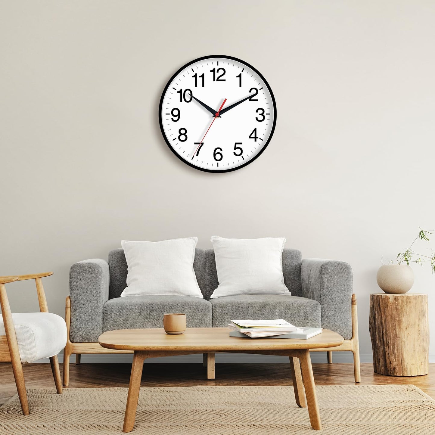 Rohioue 18 Inch Wall Clock, Modern Battery Operated Wall Clocks, Silent Non Ticking Large Analog Clock for Living Room, Office, Home, Bedroom, Kitchen, Bathroom(Black)