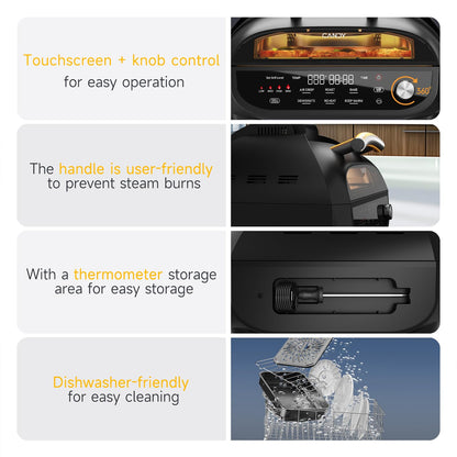 Candy Indoor Grill & Air Fryer with Ceramic Accessories, 500°F Max, 7-IN-1 Digital Display, 5.2 QT Electric Low Smoke with View Window, Smart Thermometer, Crisp, Roast & Dehydrate, Easy Clean, 1500W
