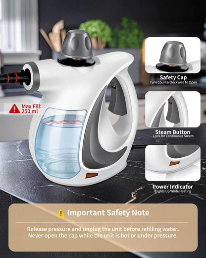 Pressurized Handheld Steam Cleaner for home with 12pcs Accessories & Safety Lock – Multi-Surface Natural Deep Steamer for Cleaning Car, Furniture, Floor, Upholstery, Tile, Grout, Windows(dark gray)