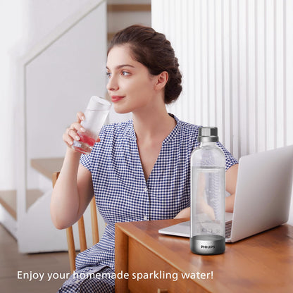 Philips Soda Streaming Machine, Stainless Sparkling Water Maker Easy Install with Quick Twist 1L PET Carbonating Bottle, Soda Maker Compatible with 60L CO2 Carbonator (NOT Included), ADD4902BKOQ/37