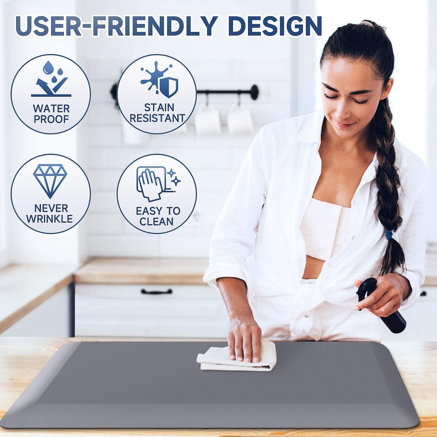4/5 Inch Thick Kitchen Mats for Floor, StepRite Kitchen Rug for Standing Desk, Non-Slip, Thicker, Stain & Water Resistant, Comfort Anti Fatigue Floor Mat for Home, Kitchen, Office - Grey,54 * 22''