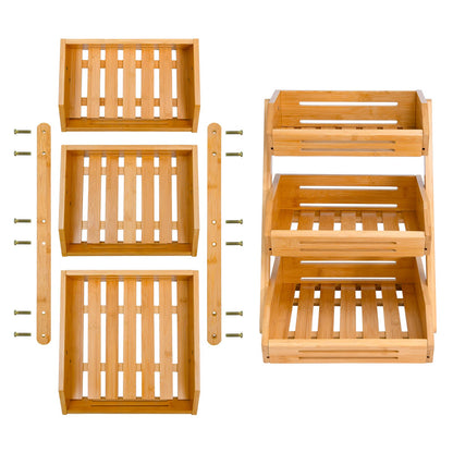 VIKEYHOME Fruit Basket, 3 Tier Bamboo Fruit Bowl for Kitchen, Stand Storage Holder, Heavy Duty/Large Capacity for Fruit, Vegetables Countertop Organizer