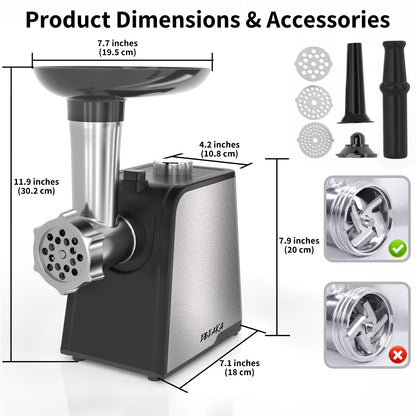 EBEAKA Electric Meat Grinder & Sausage Stuffer - Heavy Duty Mincer with 3 Plates, Kubbe Kit & Stainless Steel Blades for Home Kitchen