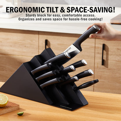 KINGSTONE 14-Piece Kitchen Knife Set with Block, High-Carbon Stainless Steel Knives Set, Ergonomic Non-Slip Handle, Professional Knife Set for Kitchen for Home Cooking & Gifting, Black