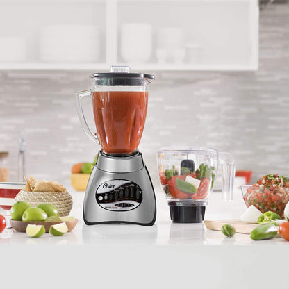 Oster Classic Series 16-Speed Blender with Food Chopper & 5-Cup Glass Jar, Countertop Kitchen Blender, Brushed Nickel
