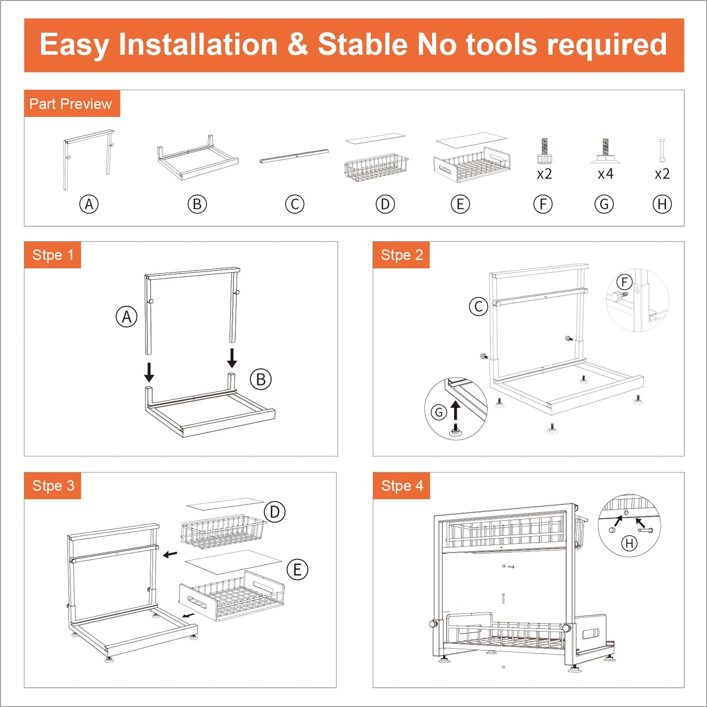 2 Pack Under Sink Organizers and Storage,Pull Out Cabinet Organizer,2-Tier Sliding Out Kitchen Basket Sink Shelf Cabinet Organizers Adjustable L Shape Counter Organizers for Bathroom Kitchen (Black)