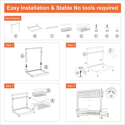 2 Pack Under Sink Organizers and Storage,Pull Out Cabinet Organizer,2-Tier Sliding Out Kitchen Basket Sink Shelf Cabinet Organizers Adjustable L Shape Counter Organizers for Bathroom Kitchen (Black)
