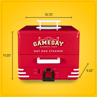 Nostalgia, Game Day Hot Dog Steamer and Bun Warmer, Fits 20 Dogs and 8 Buns, Steams Pot Stickers, Veggies, Potatoes, and Other Appetizers or Toppings