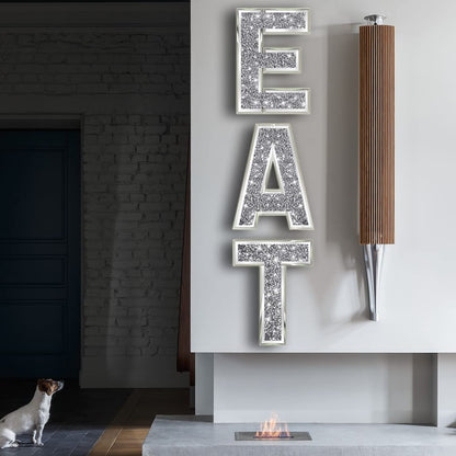 ZOLAPI 3 pcs Independent Letters EAT.Glam Crystal Diamond Letters.Silver Mirror Glass Home Decoration for Wall, Kitchen,Living room, Fireplace, Bookshelf and Table.