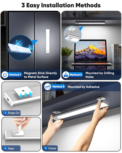 Under Cabinet Lighting, 2200mAh 10 Inch Battery Operated Rechargeable Motion Sensor Night Lights Indoor, LED Magnetic Wireless Closet Light, 6500K Dimmable Counter Lights for Kitchen, Home, 5 Packs
