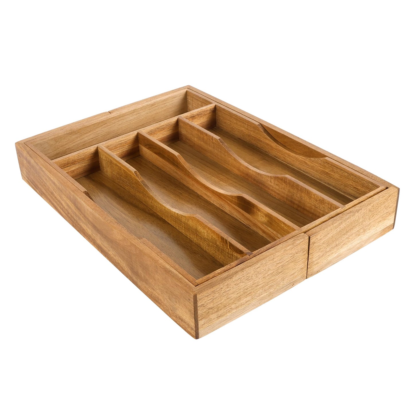 oridom Expandable Acacia Kitchen Drawer Organizer for Cutlery and Utensils, Adjustable Acacia Wood Cutlery Tray in Drawer for Flatware and Silverware in Kitchen