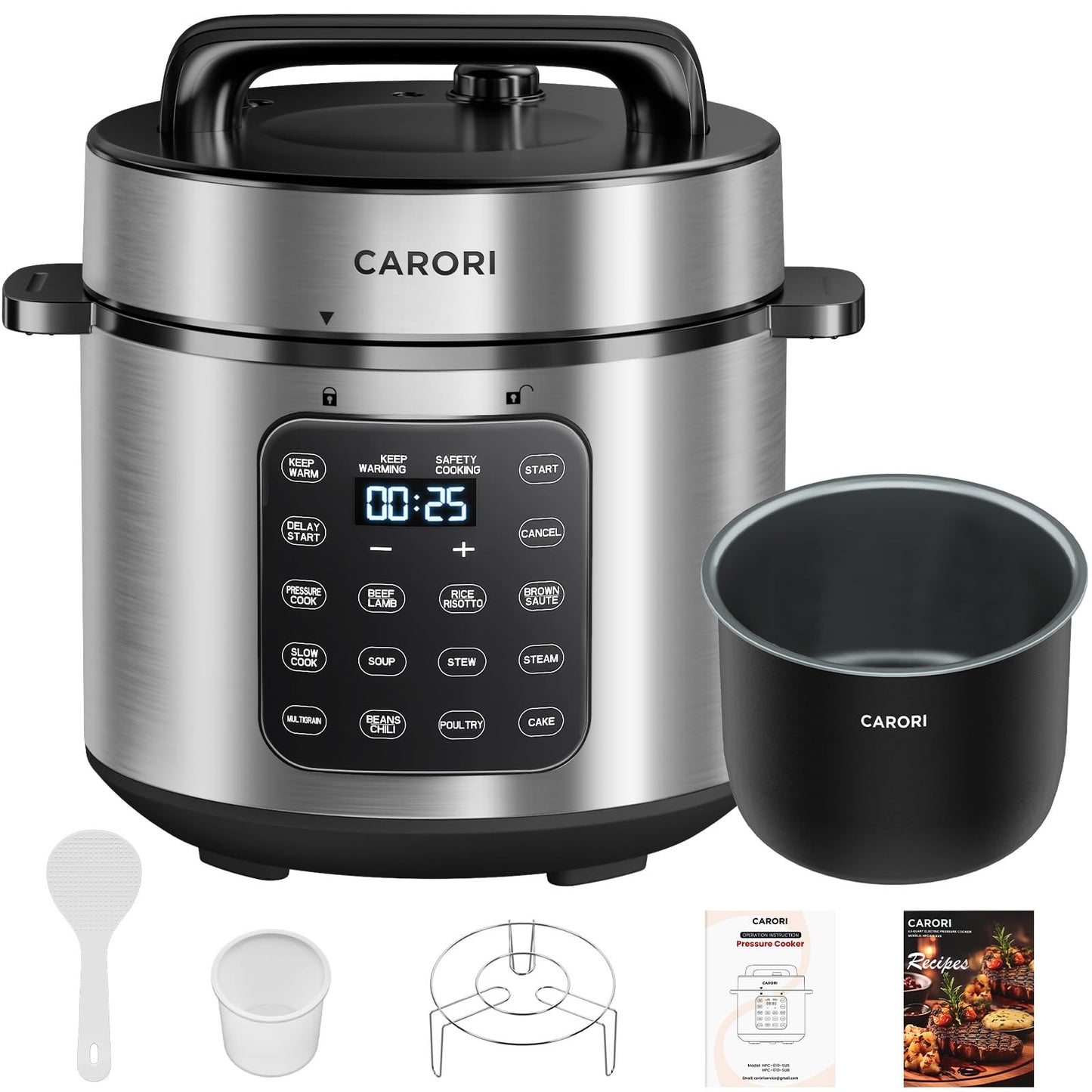 Electric Pressure Cooker 6 Qt, 9 Functions Programmable Instant Pot with IMD Touchscreen, Rice Cook, Slow Cook, Steam, Sauté, Warm, 16+ Safety Features, 1000W Silver