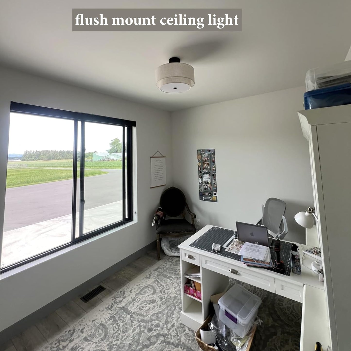 FRIDEKO HOME 3 Light Semi Flush Mount Ceiling Light Modern Close to Ceiling Light Fixture with 2-Layer Fabric Shade Light Fixtures Ceiling Mount for Bedroom Living Room Kitchen Foyer Hallway