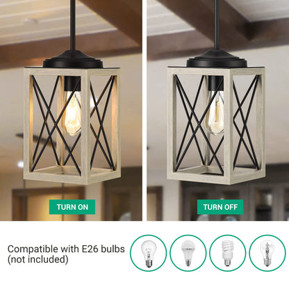 DEWENWILS Farmhouse Pendant Light, Metal Hanging Light Fixture with Wooden Grain Finish, 48" Adjustable Pipes for Flat and Slop Ceiling, Kitchen,Island, Living Room, Bedroom, E26 Base