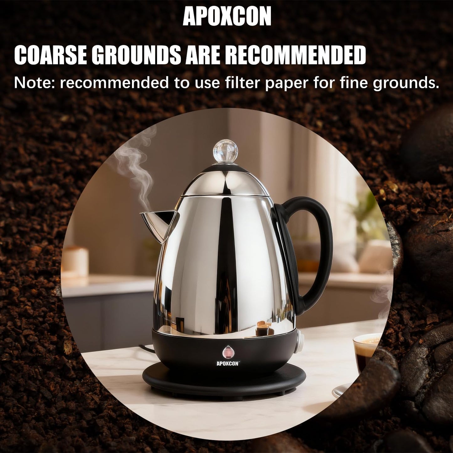 APOXCON Electric Coffee Percolator Stainless Steel Coffee Maker with Clear Brew Progress Knob and No-Drip Spout Auto Keep Warm & Cordless Serving Coffee pot with On/OFF Switch Fast Brew (10 Cup)