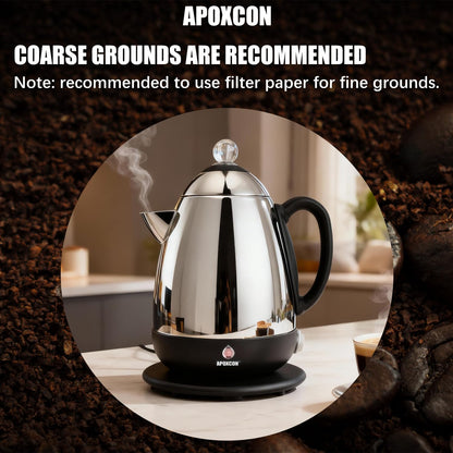 APOXCON Electric Coffee Percolator Stainless Steel Coffee Maker with Clear Brew Progress Knob and No-Drip Spout Auto Keep Warm & Cordless Serving Coffee pot with On/OFF Switch Fast Brew (10 Cup)