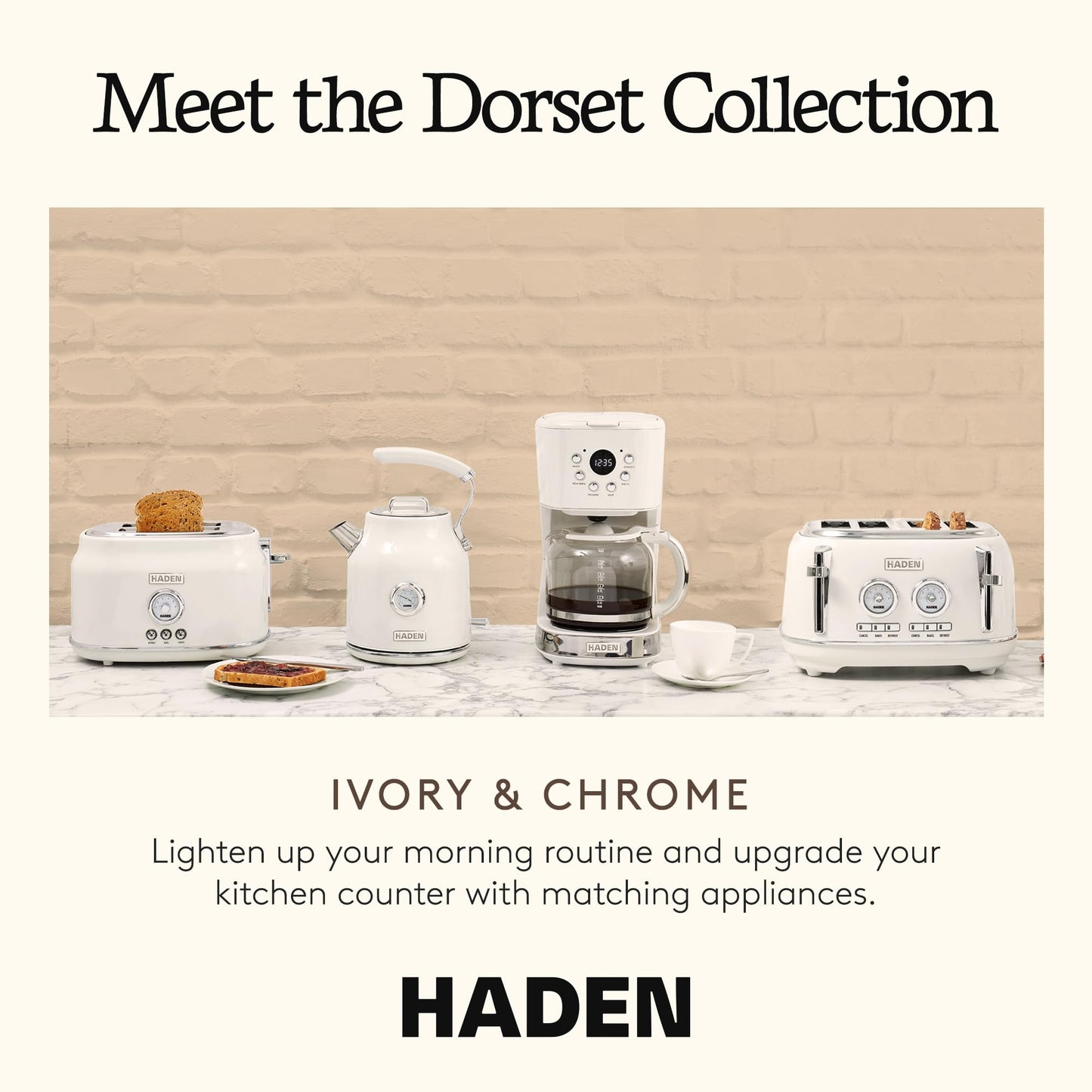 Haden Dorset 1.7 Liter Stainless Steel Electric Kettle, Hot Water Kettle with 360-Degree Base and Auto Shutoff, Ivory & Chrome