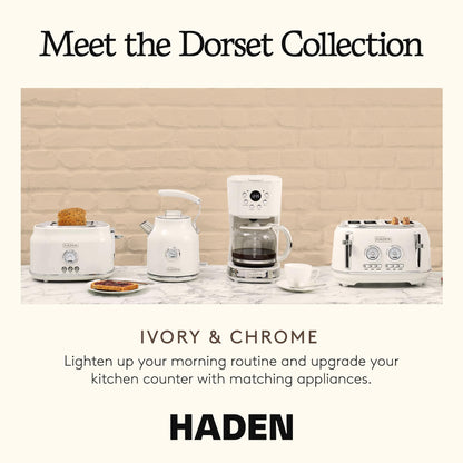 Haden Dorset 1.7 Liter Stainless Steel Electric Kettle, Hot Water Kettle with 360-Degree Base and Auto Shutoff, Ivory & Chrome