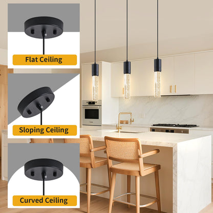 JULiN HOME Black Pendant Lights Kitchen Island, Crystal Bubble Pendant Lights, Adjustable Modern Pendant Light Fixtures for Dining Living Room Bedroom 3 Pack