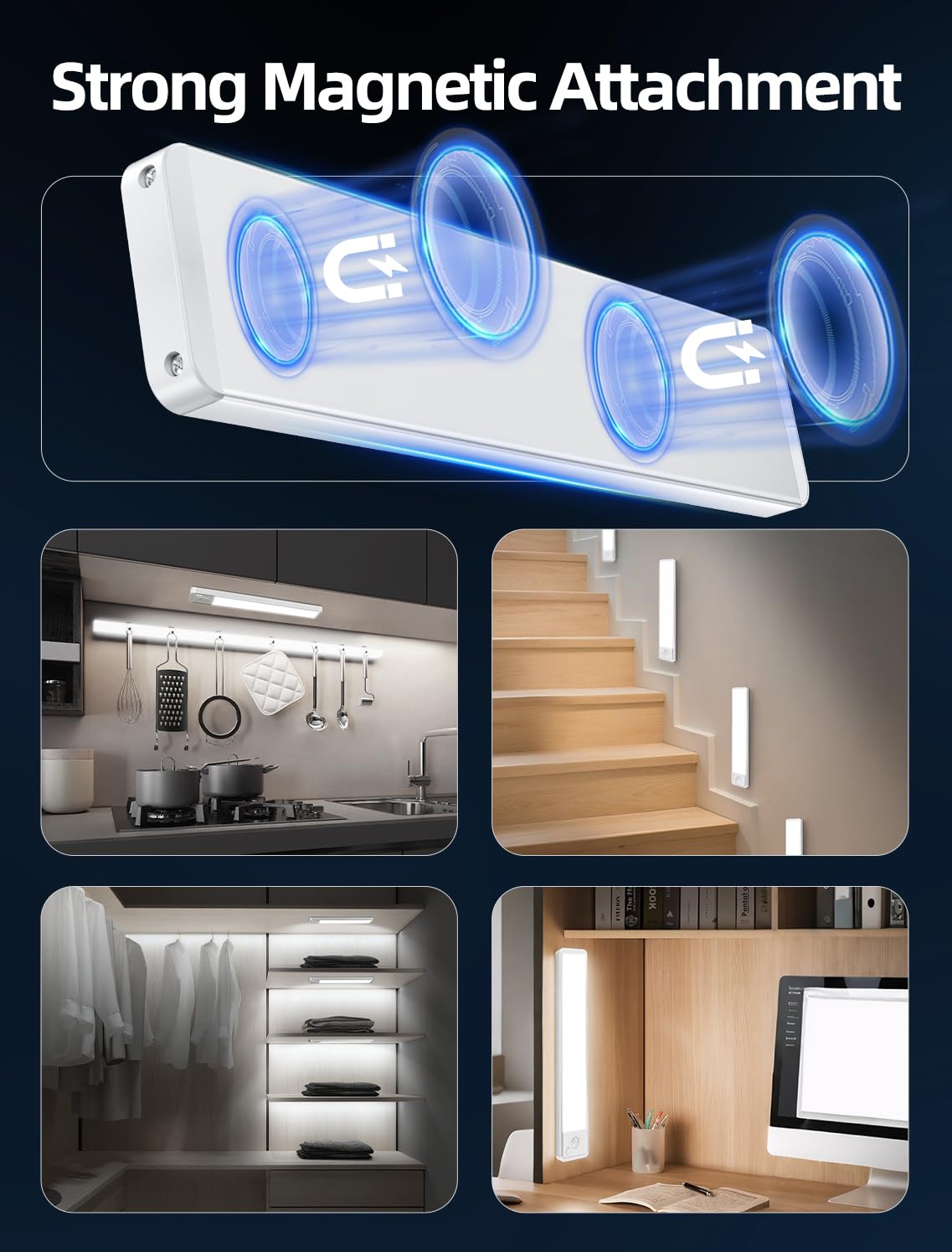 VOZUJI Under Cabinet Lighting: 8 Inch 3-Color Dimmable Rechargeable Motion Sensor Lights Indoor - Battery Operated Lights - Closet Light Magnetic Led Light for Kitchen Home Bathroom Counter 5 Pack