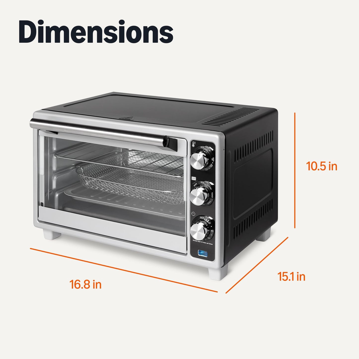 Amazon Basics 6-Slice 23-QT Toaster Oven with Built-In Air Fryer, 7-In-1 Cooking Options, 60-Min Timer & Adjustable Temperature (200°F - 450°F), With Accessories, 1500W, Stainless Steel, Silver/Gray