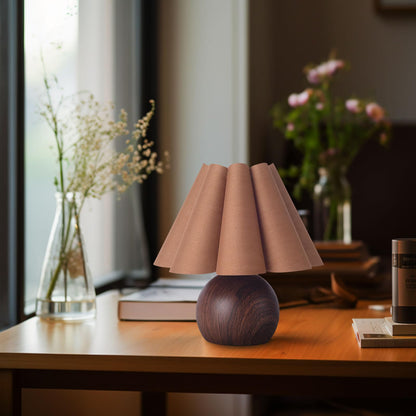 KUNJOULAM Cute Small Table Lamp, Modern Bedside Nightstand Lamp with Coffee Fabric Lampshade, Metal Base for Bedroom Home Office Decor (Without Buld)