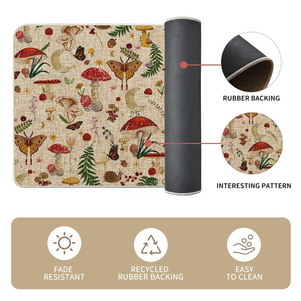 Artoid Mode Mushrooms Butterfly Spring Kitchen Mats Set of 2, Home Decor Low-Profile Kitchen Rugs for Floor - 24x35 and 24x59 Inch