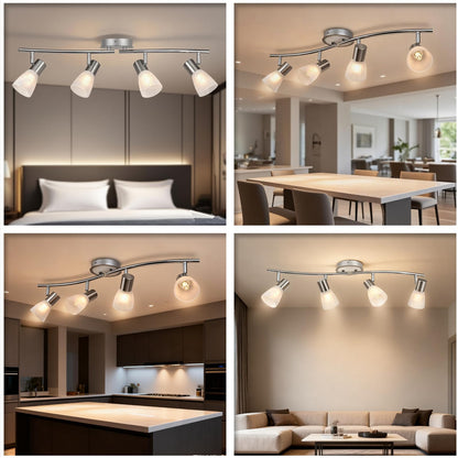 HiBay LED Track Lighting Fixtures, Rotatable 4-Light Ceiling Spot Light, Modern Spotlight with Glass Shade for Living Room Kitchen Dining Room, E12 Base (Bulbs Not Included)