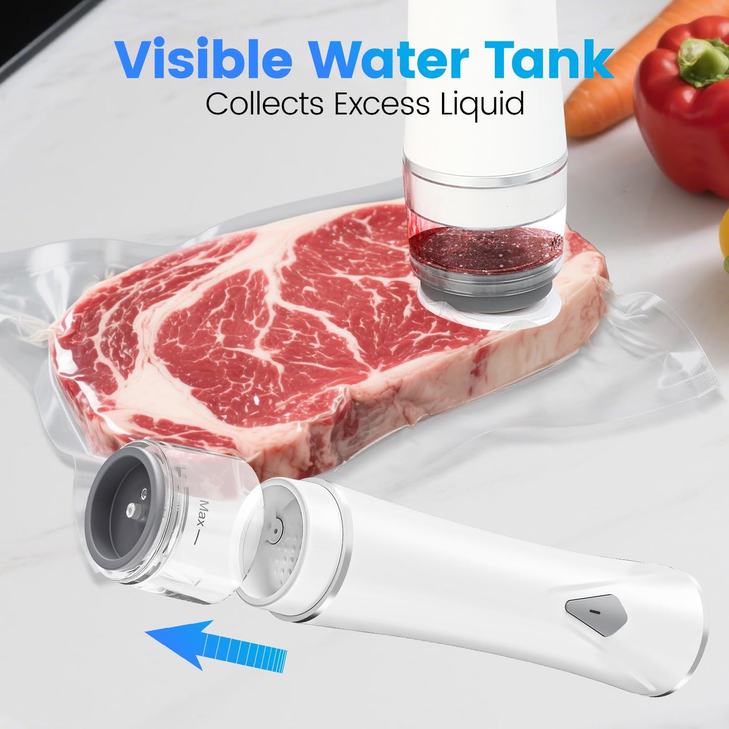 Gikxki Vacuum Sealer for Food with Visible Tank, Handheld Vacuum Sealer Machine with 30 Reusable Bags for 5X Longer Freshness, Wireless & Portable, White