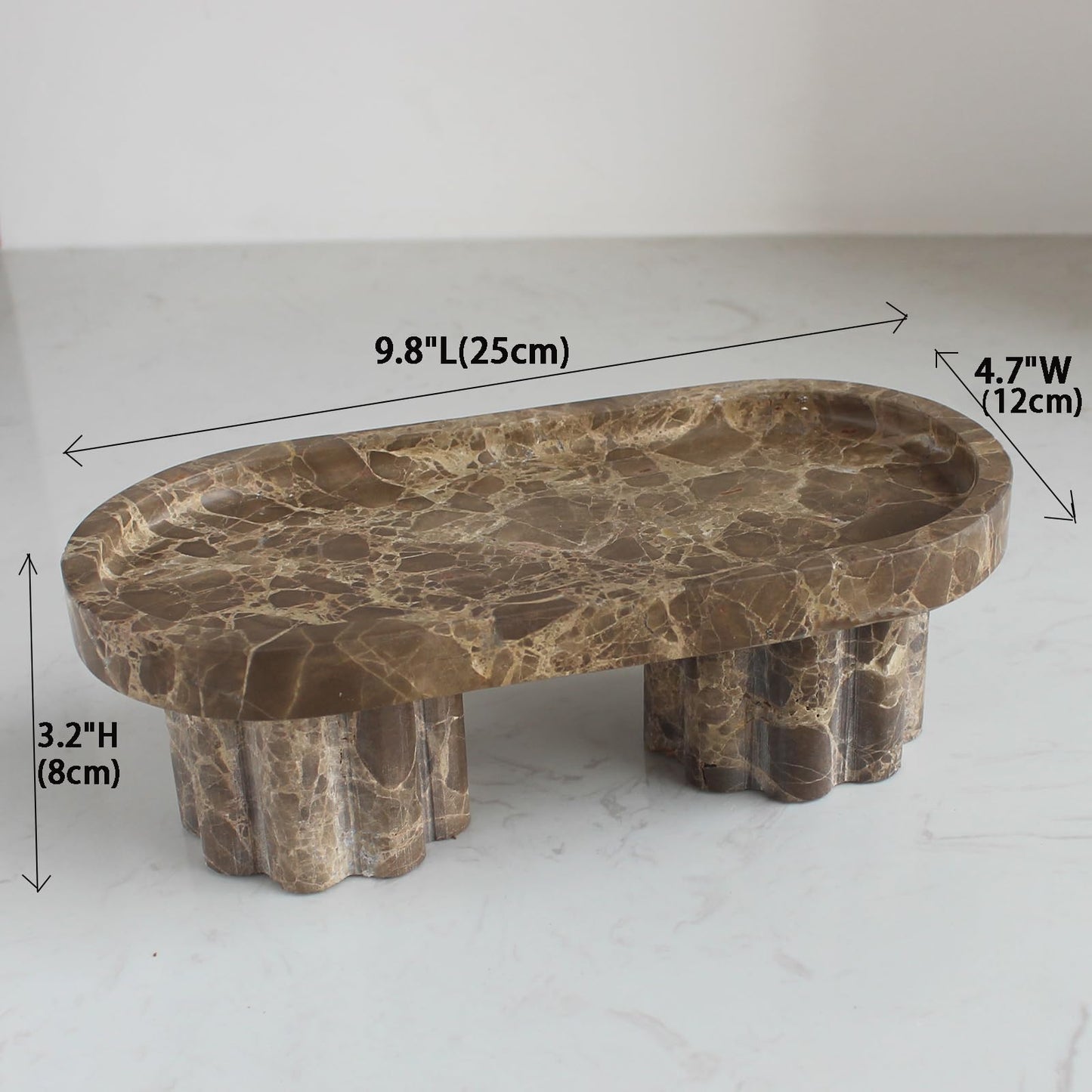 Natural Travertine Marble Oval Tray with 2 Legs, 10" Vanity Decorative Tray for Countertop Organizer, Catchall Tray for Perfume, Candles, Jewelry Dish